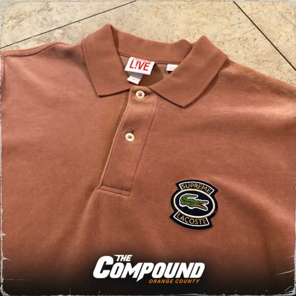 Supreme x Lacoste - SS18 Velour Polo Tee - Light Maroon - Medium - Used - Picture 3 of 7